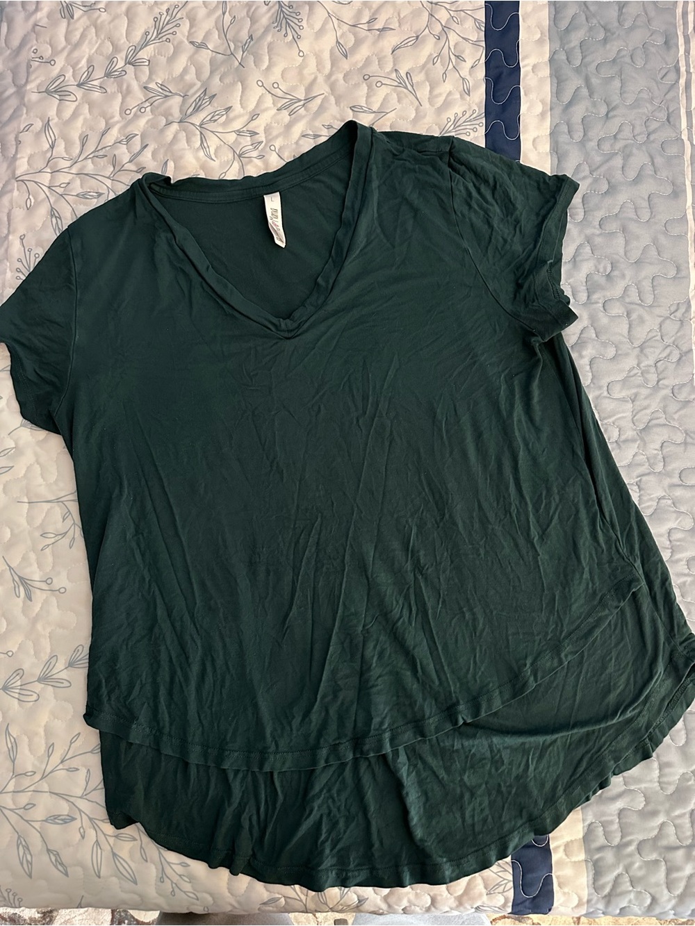 Latched Mama Dark Green V-Neck Layered Hem Short Sleeve Tee